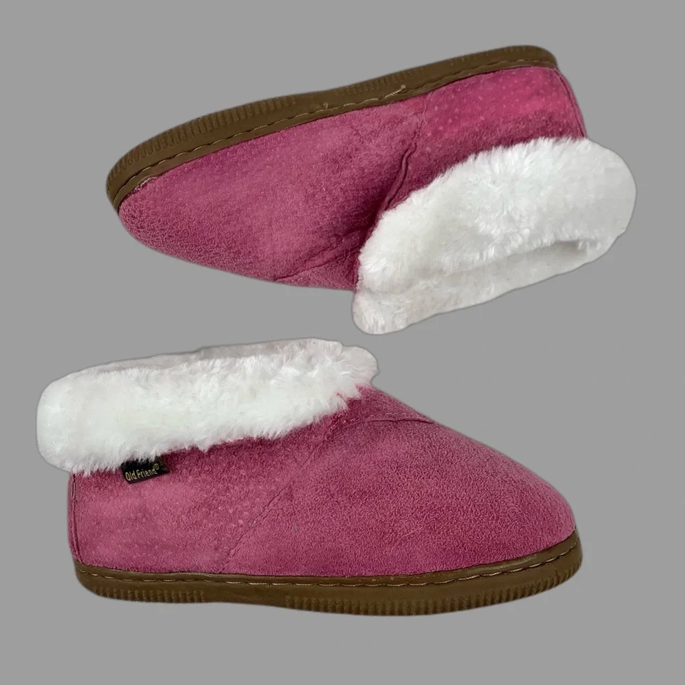 Old Friend Pink Flannel/ Faux FurTrim Slippers Size 1